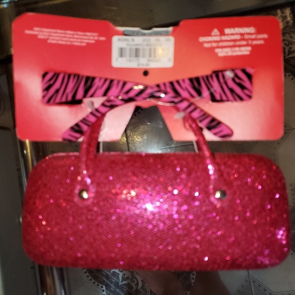 Girls Pink Rhinestone Trim Sunglasses Sequin Case - Picture 2 of 7